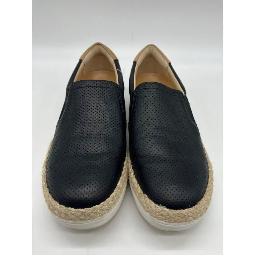 Dr. Scholl's Scout Jute Women Black Leather Perforated Slip-On Shoes Size 8.5M